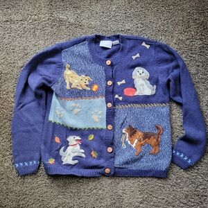 Blair Women's Vintage Blue Cardigan Long Sleeve Dog Lover Size Small